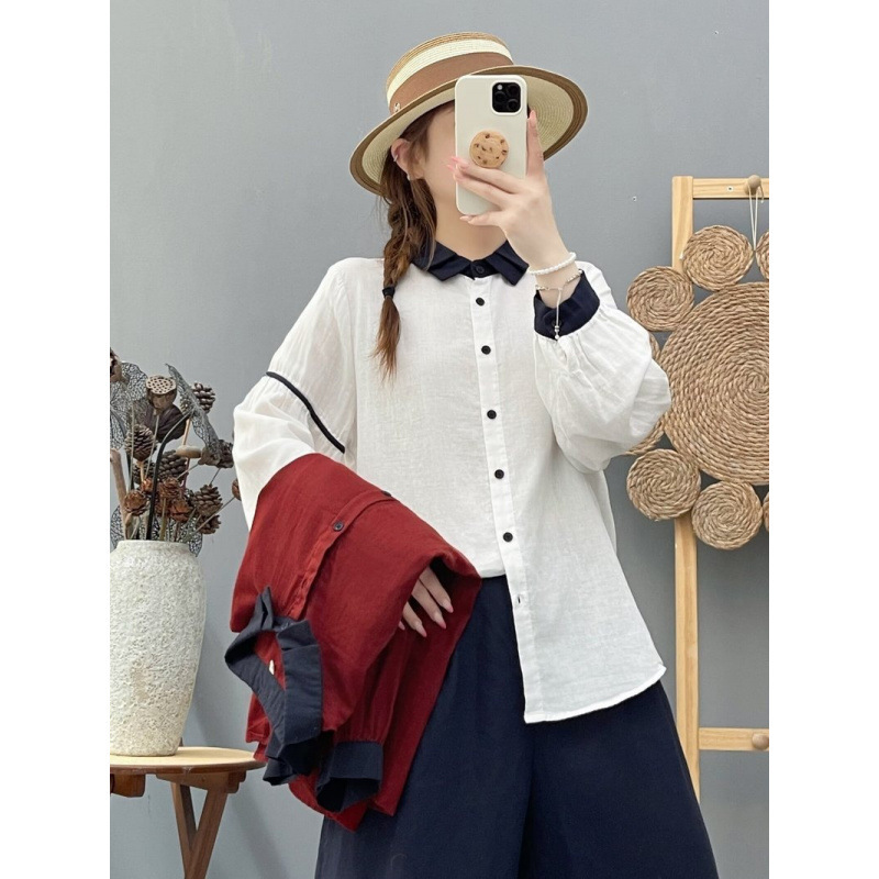 2026 Autumn Fashion: Artistic Style Double-Layer Gauze Spliced Sleeves Loose Women's Cardigan Long-Sleeve Shirt Top Wholesale 2026 Autumn Fashion: Artistic Style Double-Layer Gauze Spliced Sleeves Loose Women's Cardigan Long-Sleeve Shirt Top Wholesale