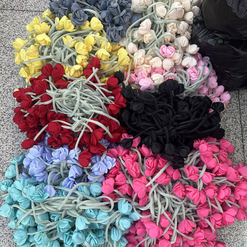 秋冬新款金丝绒布艺郁金香花苞发圈头饰配件diy箱包鞋子服饰辅料|undefined