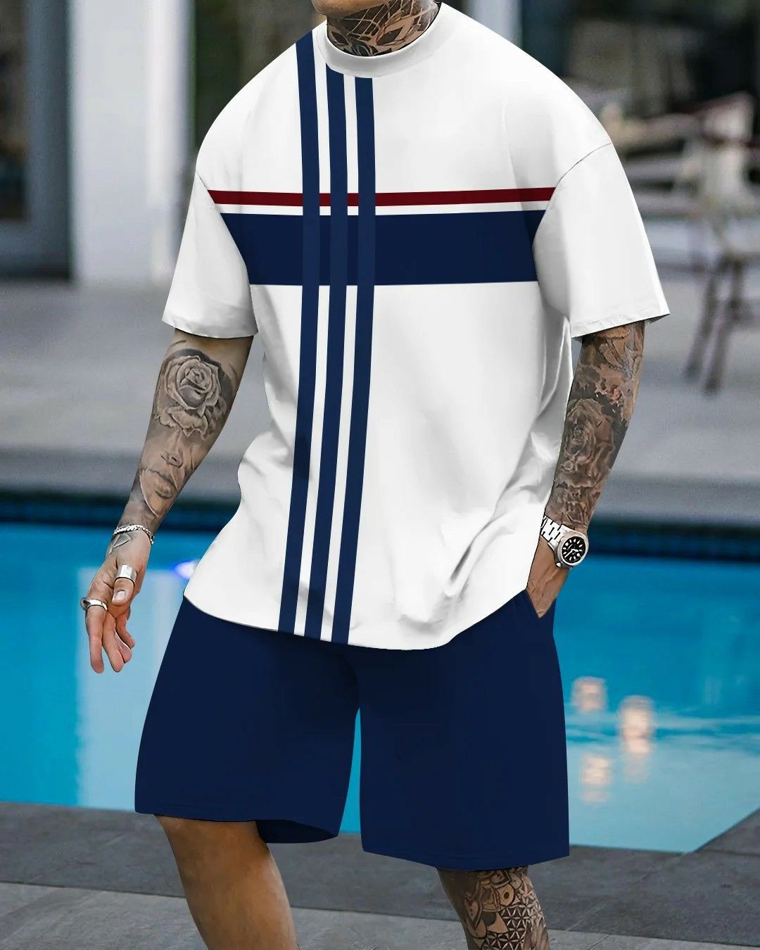 Comercio exterior europeo y americano Amazon 2025 nuevo estilo casual a juego de color manga corta cuello redondo camiseta pantalones cortos traje ME5 MA04