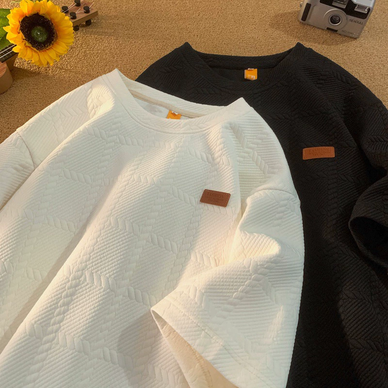 Дизайнерские нишевые текстуры жаккардовые тяжелые короткие рукава мужские модные футболки лето 2024 новый семицентный рукав