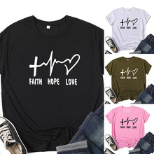 亚马逊速卖通ebay跨境 Faith Hope Love图案印花短袖T恤欧美跨境