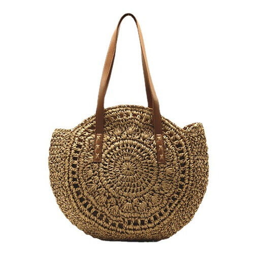 French round hollow woven bag, shoulder and hand-held woven bag, summer beach vacation sand bag, versatile tote bag