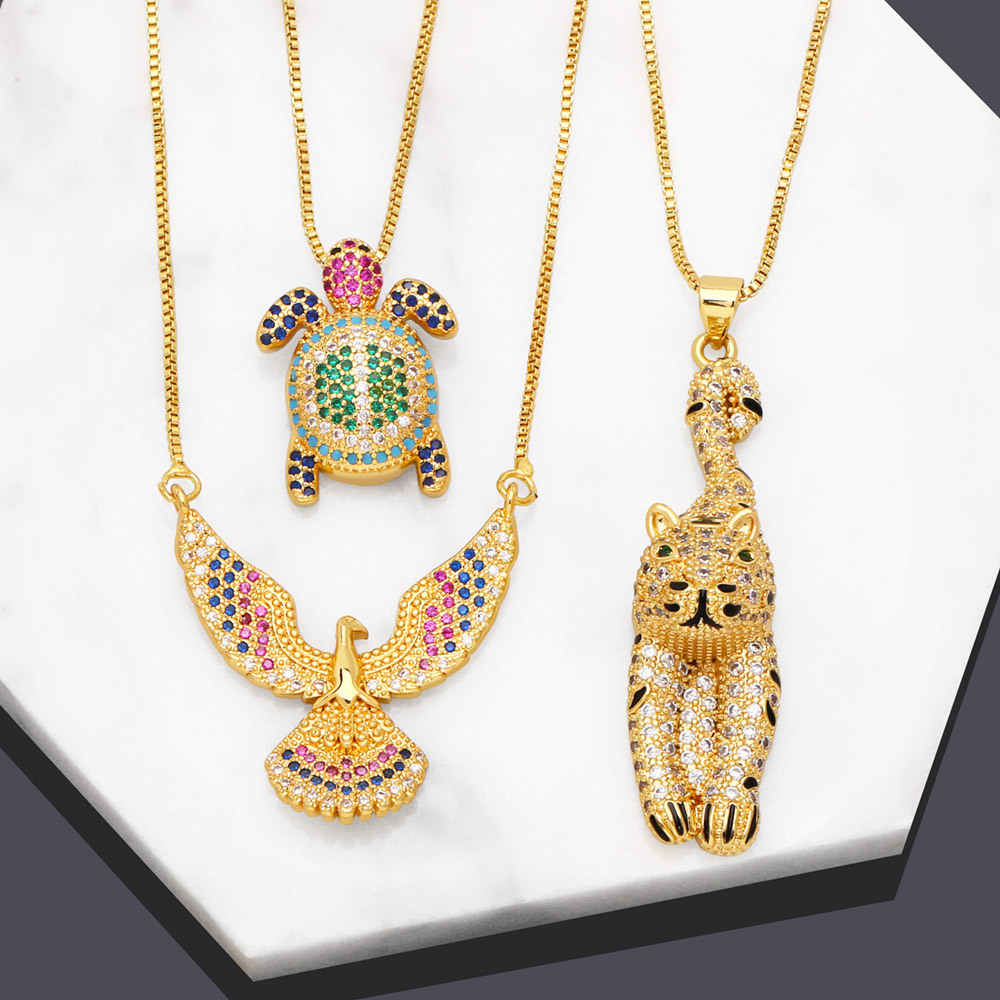 Fashion Tortoise Copper Plating Inlay Zircon Pendant Necklace 1 Piece