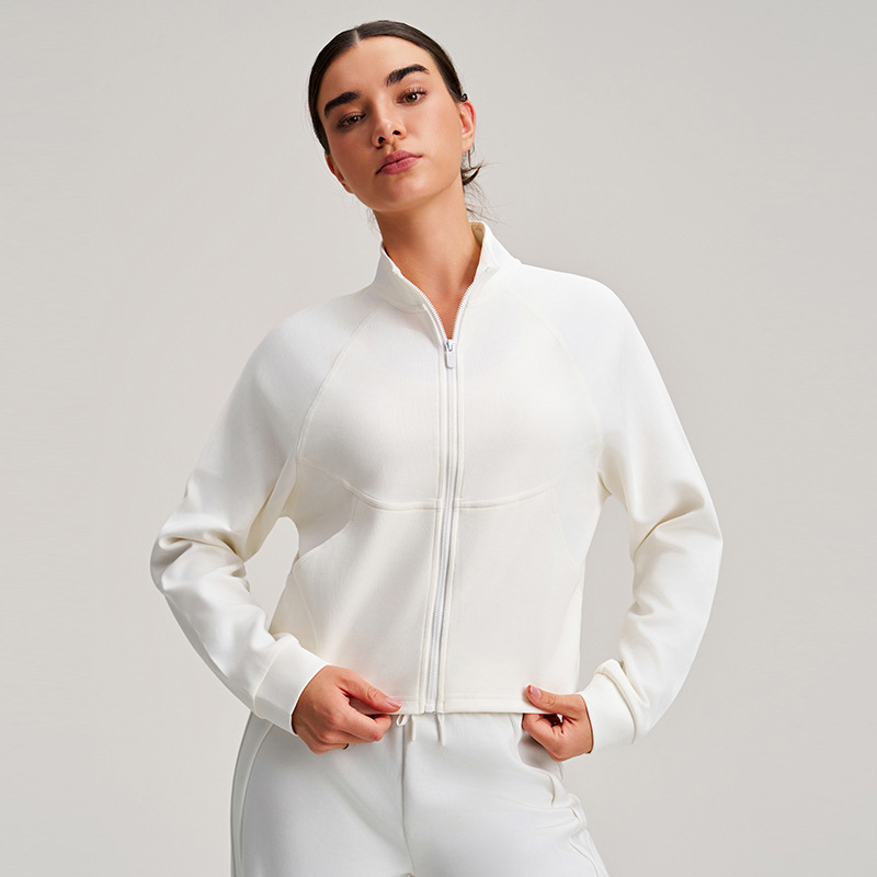 Otoño y invierno temperamento de collar vertical abrigo deportivo mangas largas delgado versátil ropa de fitness delgada bolsillo grande chaqueta casual suelta