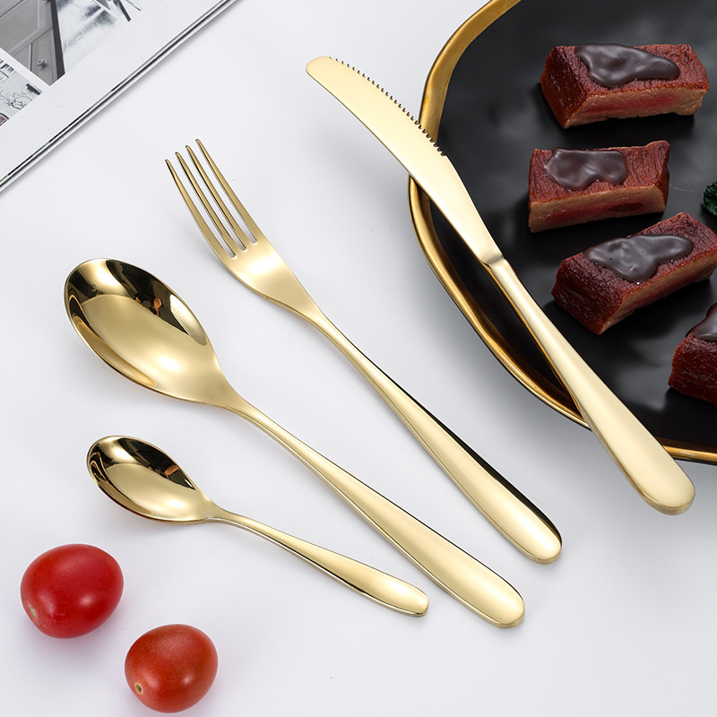 Cross-border high quality crescent 304 stainless steel knife, fork and spoon four-piece hotel restaurant steak knife and fork tableware suit