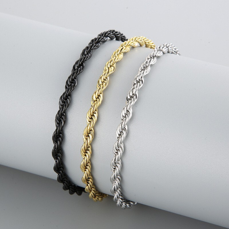 Simple Titanium Steel Jewelry from the Source Manufacturer, Men's Japanese-Style Buckle Twist Chain Bracelet in Various Specifications