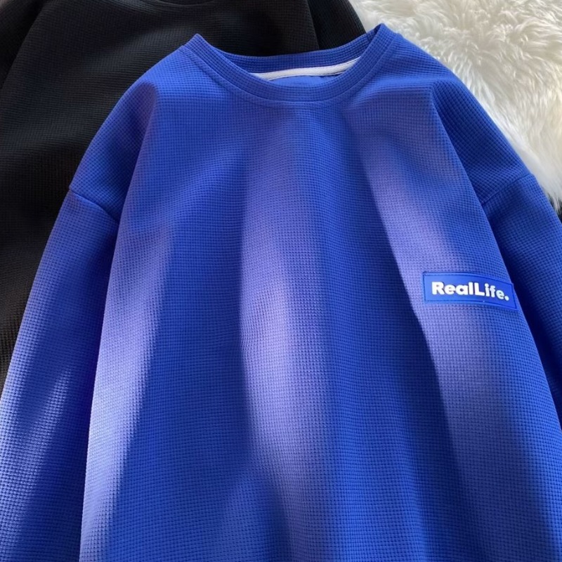 Camiseta de manga larga para hombre primavera y otoño marca de moda pesada waffle cuello redondo camisa de fondo Camiseta con suéter de alta calidad