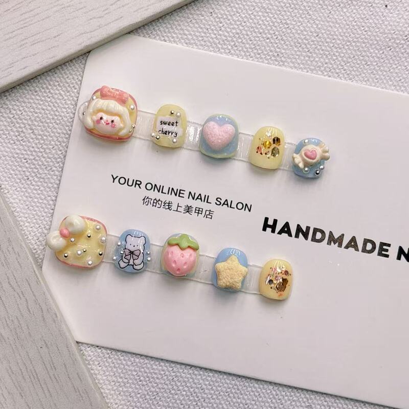 [Children's Wearable Nails] Children's Pure Girl Handmade Manicure Removable Nail Art Patch for Children Aged 3-10