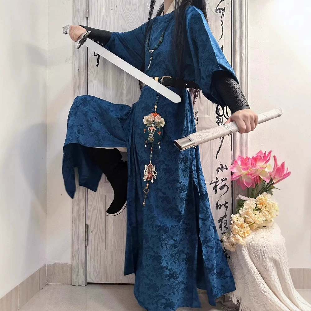 Аутентичный оригинальный Hanfu 2025, новый стиль, джентльменский стиль, унисекс, стиль Тан, свободный крой, халат с отсутствующей промежностью, жаккардовый халат с круглым вырезом, халат Тан