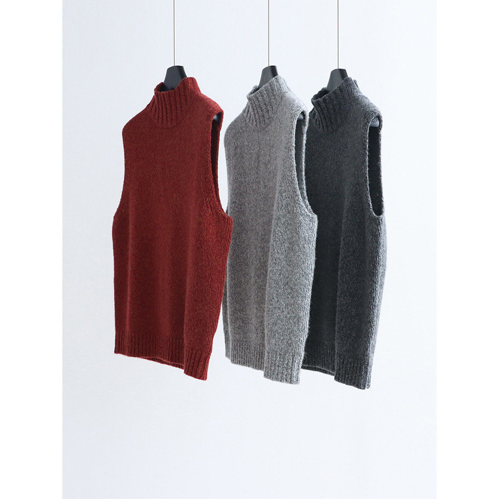 Monet Garden Merino Wool Half Turtle Collar Knitted Vest 25 Autumn and Winter Thick Knit Sleeveless Sweater Pullover Top for Women