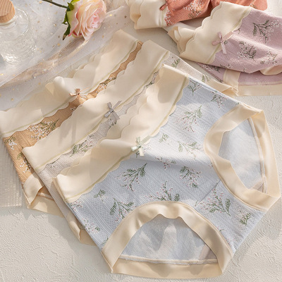 Sen family Hit color Broken flowers pure cotton Underwear lady Middle-waisted No trace ventilation Bacteriostasis Triangle pants Large wholesale
