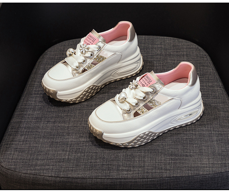 Giày sneaker nữ chunky đế dày da rỗng mùa hè 2025 tăng chiều cao — M2583 màu vàng kim, M2583 màu bạc chi tiết 12