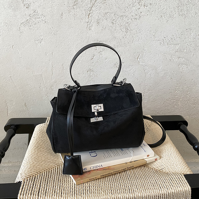 Suede Buckle Flap Convertible Handle Satchel Bag 11