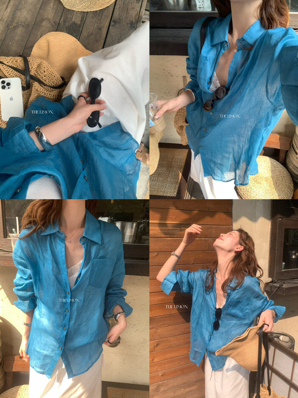 Áo sơ mi nữ linen tay dài cổ bẻ phong cách thư giãn — Xanh đen, xanh lam, Màu cà phê, màu hồng chi tiết 17