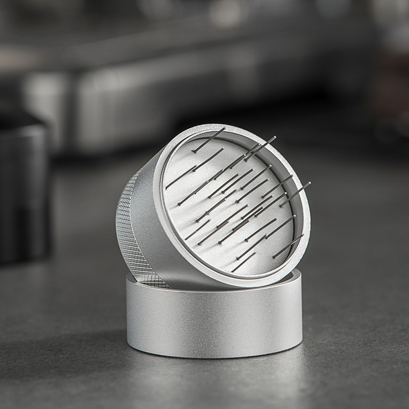 Aguja de polvo de tela Dispositivo de polvo de tela de café Aguja de polvo suelto de acero inoxidable con mango de café de base Aparato de polvo suelto 51/58mm