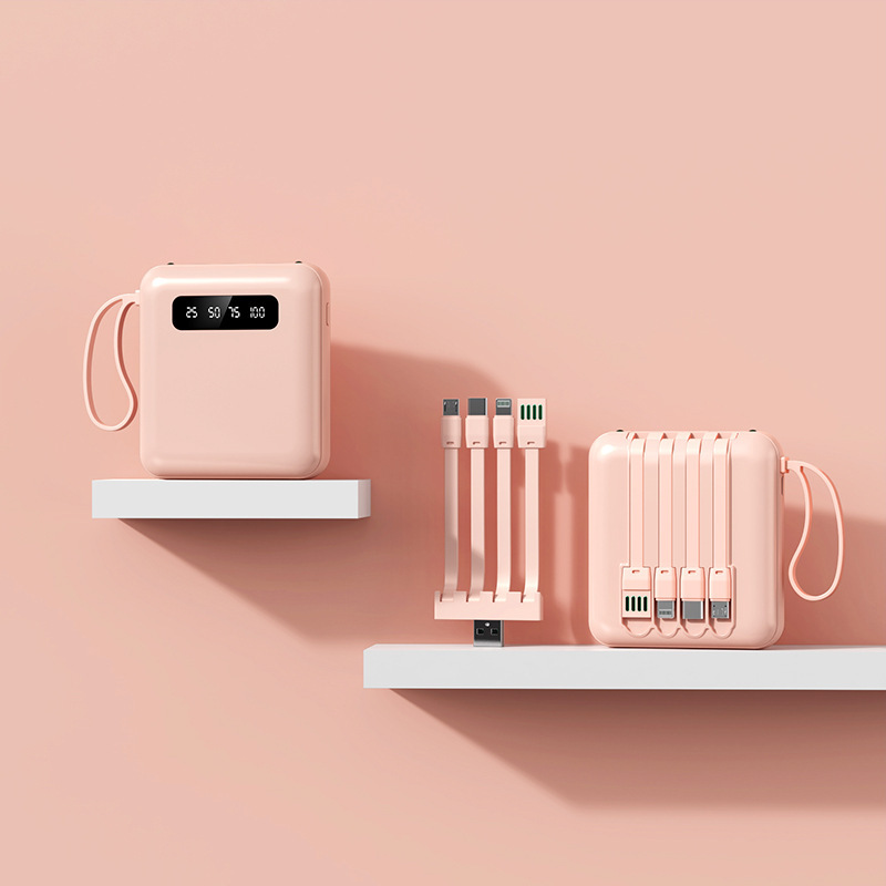 クロスボーダー 20000 mAh コード付きミニパワーバンク、小型、ポータブル、高速充電、大容量モバイル電源プリント|undefined