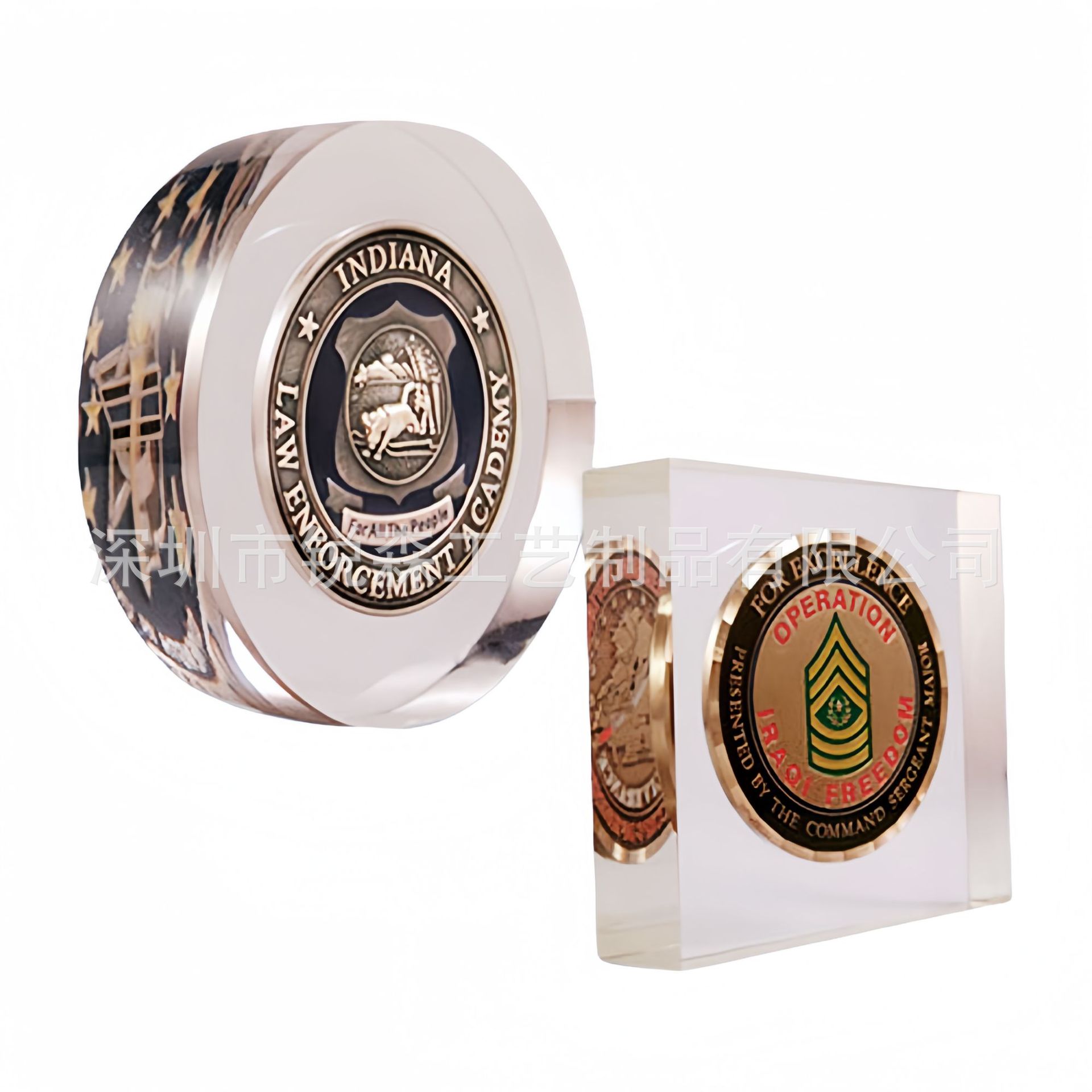 亚克力浇筑内埋金属币 水晶胶内嵌纪念币 树脂礼品异形摆件工艺品