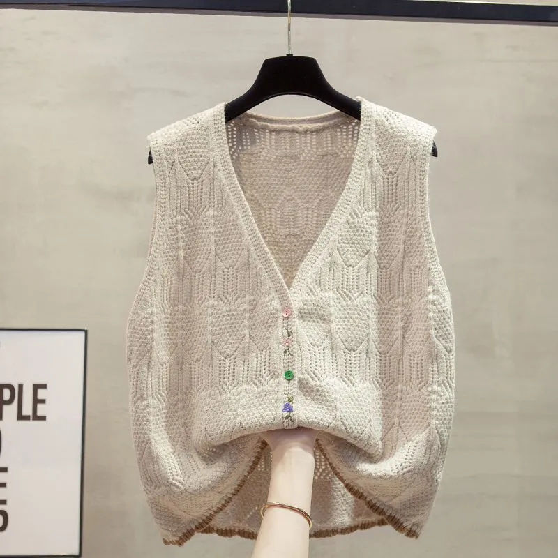 Layered Cardigan V-Neck Knitted Vest Women's Fashion Spring & Fall New Loose Outer Vest Sweater Vest Trendy