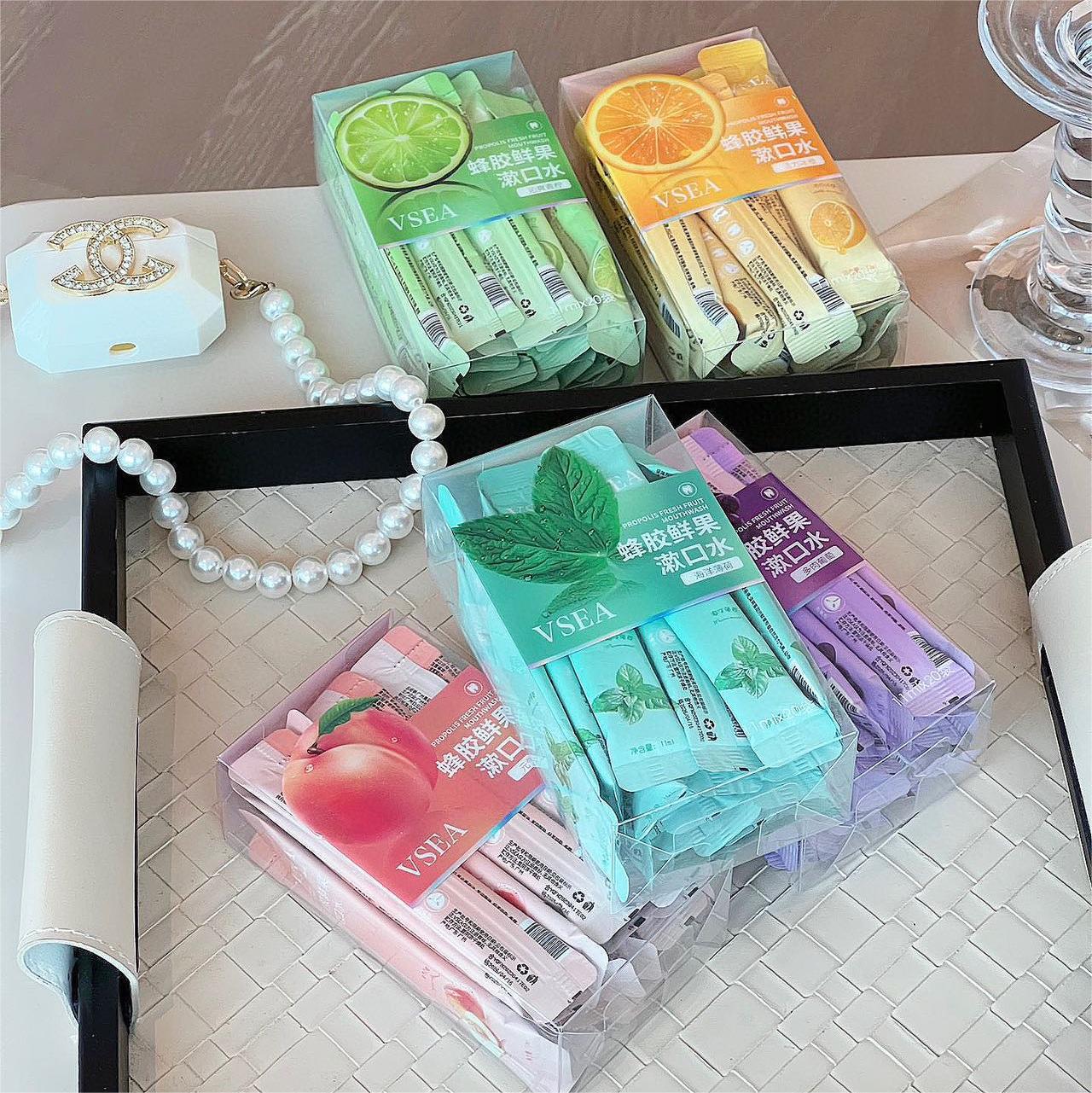 ¡VSEA probióticos enjuague bucal frio fragancia de fruta fría! Limpie el agua dulce miel saliva melocotón desodorante portátil fruta fresca image 4