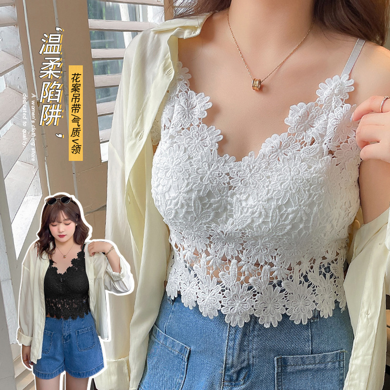 W828 Xuan Chen Large Size Women's Clothing Korean Style Fresh Style Lace Sling Chubby Sister Summer New Sexy Small Vest for Women