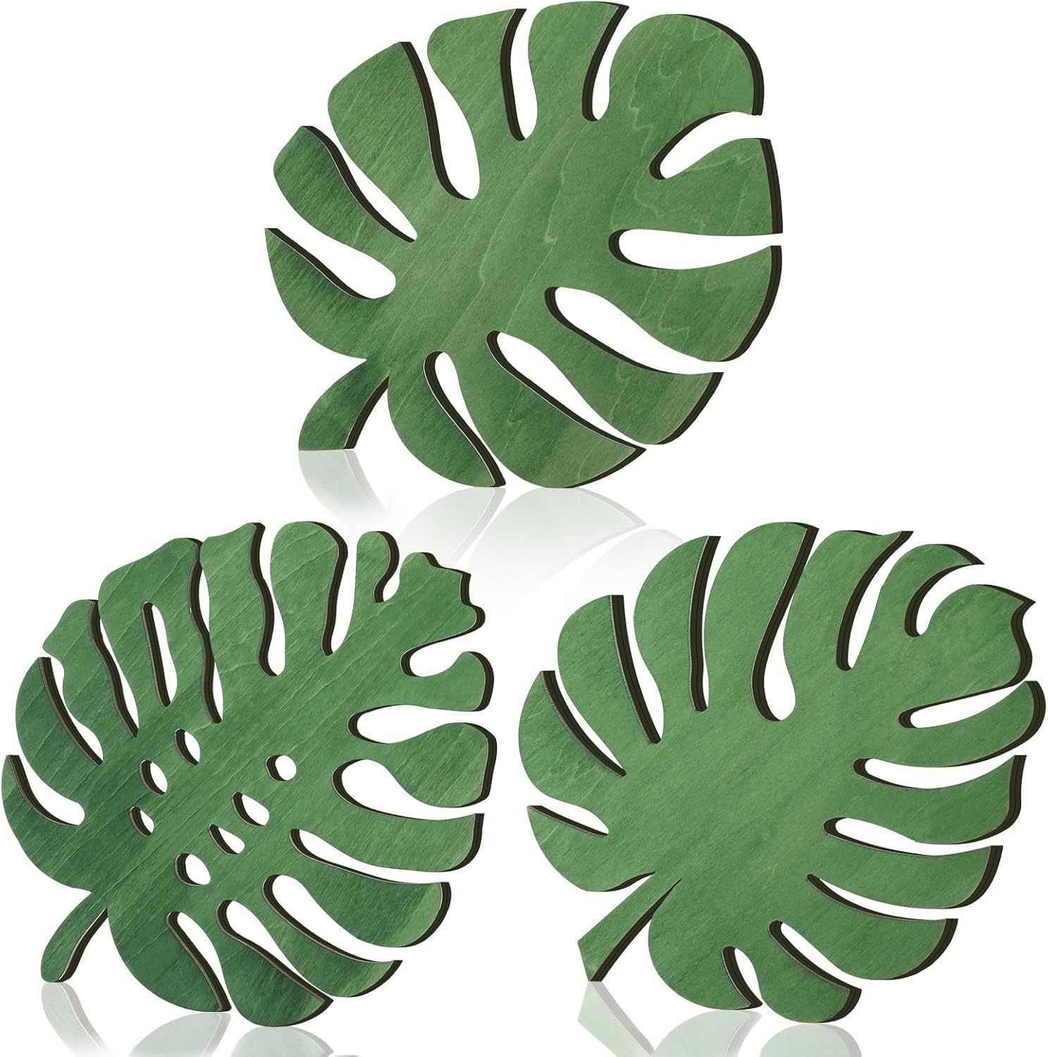 Tres juegos de posavasos de hojas verdes (12 cm)