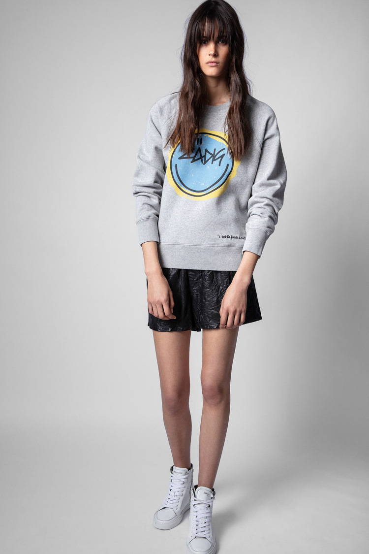 Sudadera de forro polar con estampado de cara sonriente y letras ZV para mujer, estilo francés, otoño e invierno, 01_voghion.com