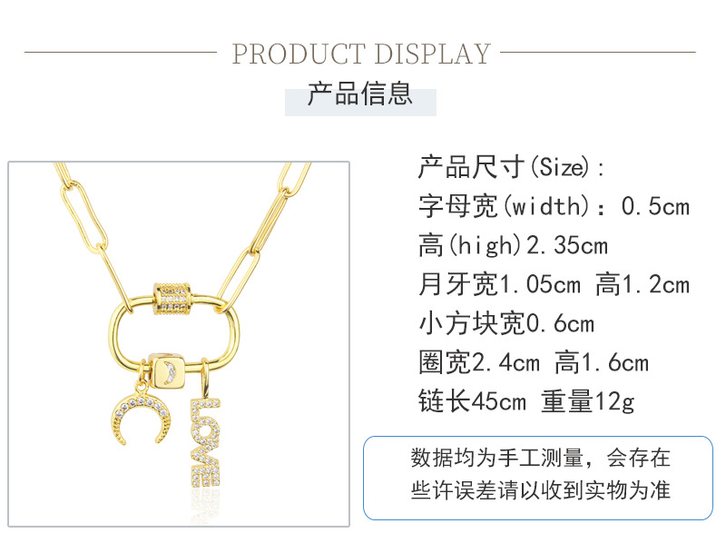 New hip-hop crescent copper gold-plated necklace