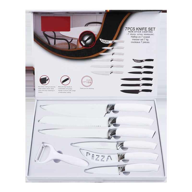 Fábrica en stock pintura en aerosol de acero inoxidable caja de siete piezas cuchillo traje hogar cuchillo de cocina cuchillo de fruta cuchillo de cocina combinación