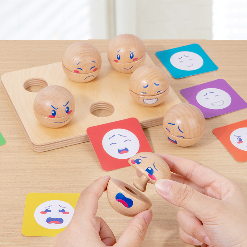 Juegos de mesa de madera para niños pequeños, juguetes de bolas de expresión emocional, interacción entre padres e hijos, rompecabezas divertidos, emoji práctico