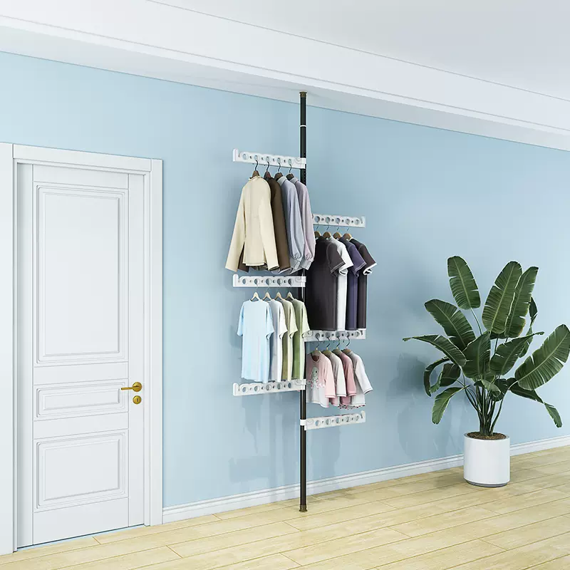 顶天立地落地晾衣杆子室内免打孔阳台挂衣神器强力承重晾衣伸缩杆