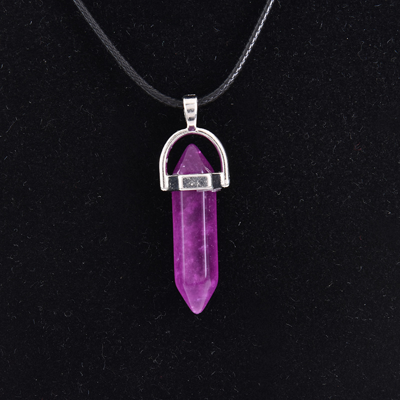 Cristal natural ágata columna hexagonal colgante diamante bala collar al por mayor cuarzo punto colgante