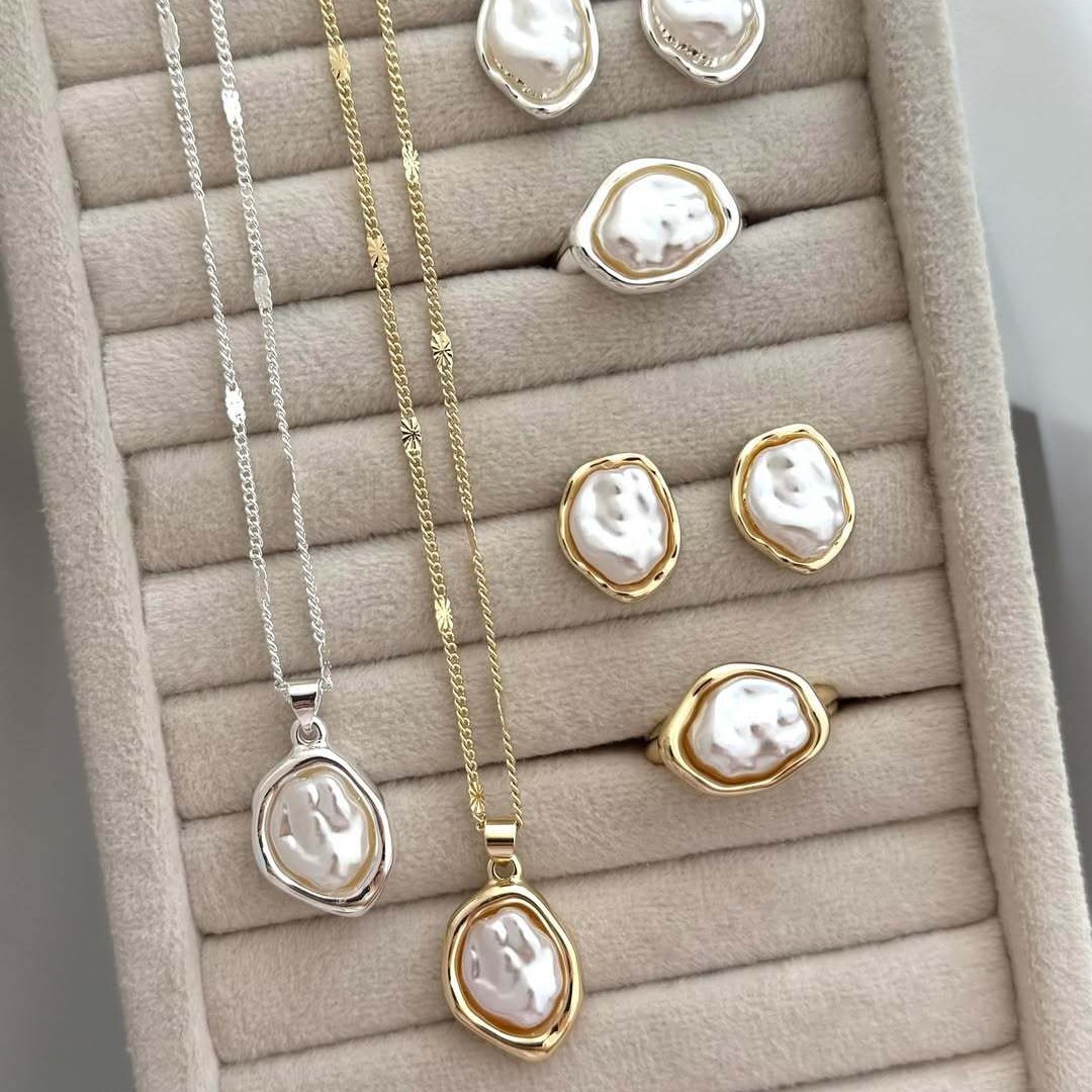 European and American Cross-Border French Retro Baroque Imitation Pearl Necklace and Earring Set, Elegant and Luxurious Earrings for Women