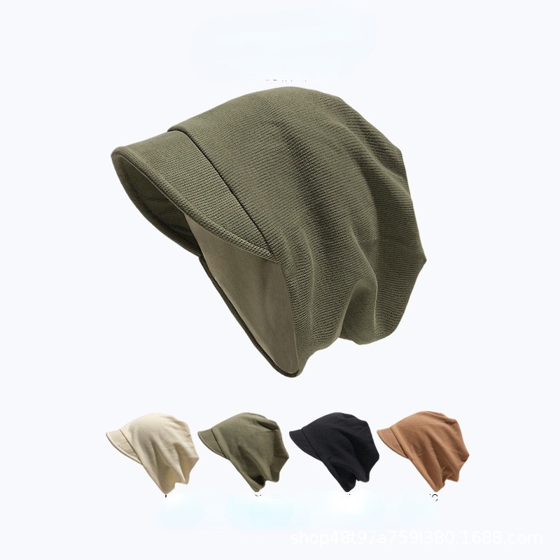 Japanese Style Pure Color Pile Hat for Women with Plain Face, Small Cold Hat, Fashionable Niche Lazy Style Baotou Hat, Pullover Hat