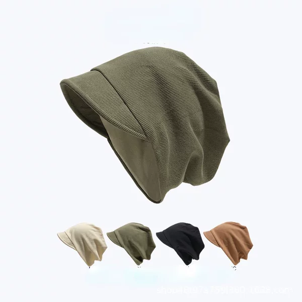 Japanese Style Pure Color Pile Hat for Women with Plain Face, Small Cold Hat, Fashionable Niche Lazy Style Baotou Hat, Pullover Hat