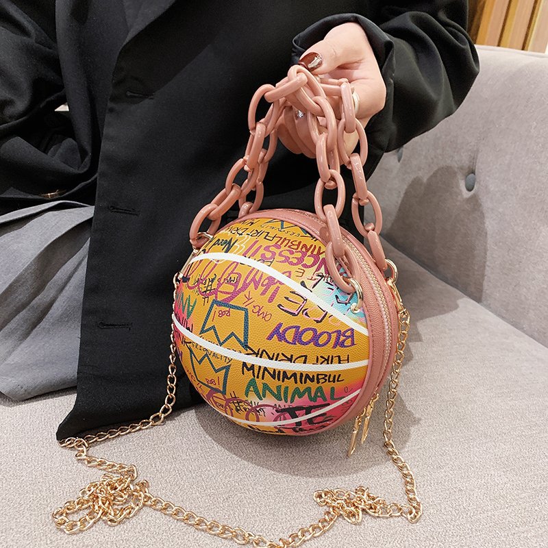 Bolso de hombro transfronterizo, tendencia de moda femenina, bolso de baloncesto de graffiti, bolso de mensajero de cadena de letras de calle con personalidad