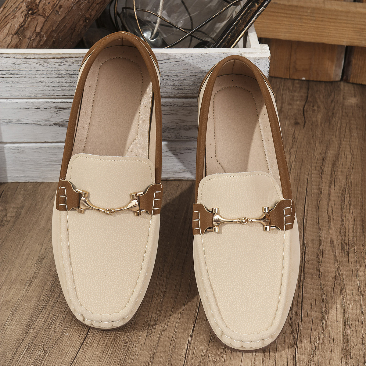 Mocasines Planos para Mujer de Cuero Artificial con Tacón Bajo y Puntera Cuadrada para Banquetes