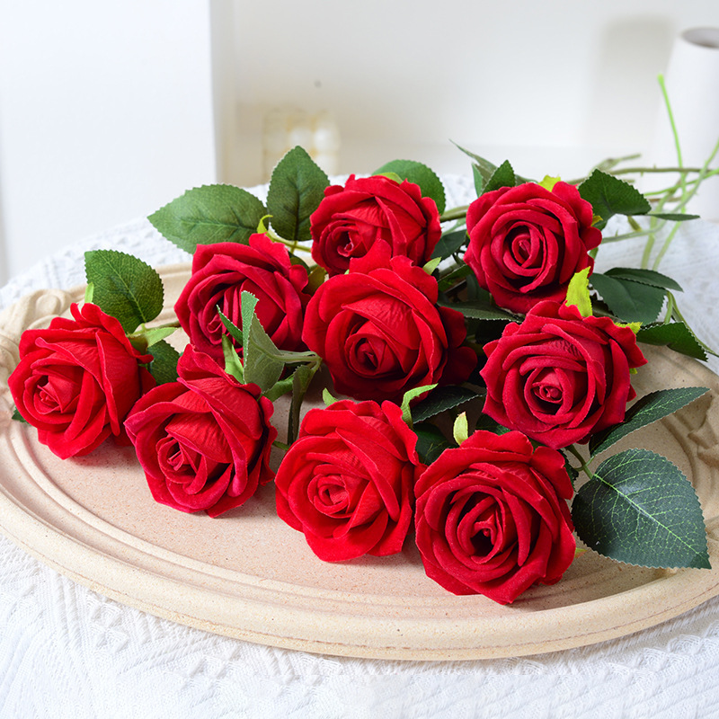 Simulation Rose Single Flannel Rose Waterfall Flower Wall Home Wedding Decoration Valentine's Day Simulation Flower Fake Flower