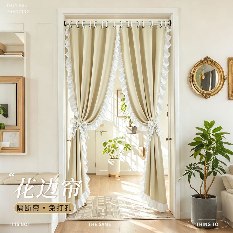French-Style Light Luxury Retro Cream-Colored Ins-Style Home Bay Window Curtains, Rental House Partition Door Curtains, No-Drill Short Curtains French-Style Light Luxury Retro Cream-Colored Ins-Style Home Bay Window Curtains, Rental House Partition Door Curtains, No-Drill Short Curtains