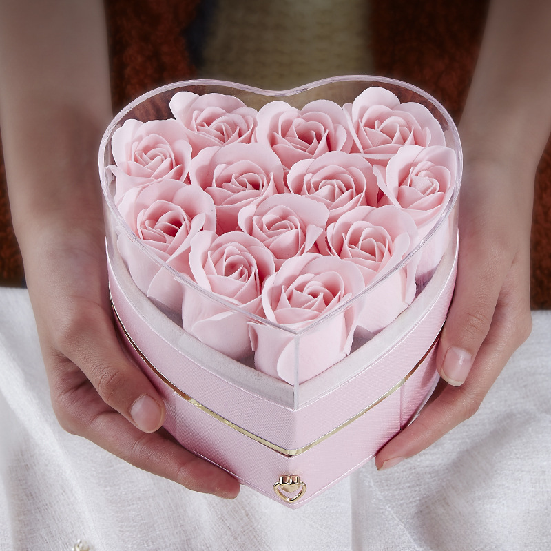 Acrylic ring heart shaped contains rose, necklace, lipstick for St. Valentine's Day, gift box, new collection, Birthday gift 4