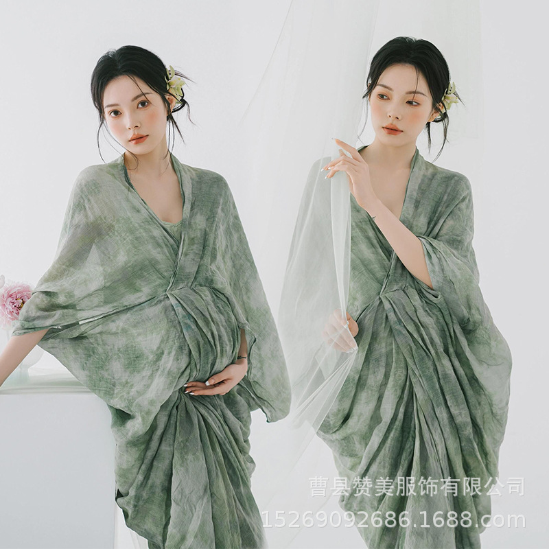 New Photo Studio Pregnant Women's New Chinese Style Chinese Style Simple Indoor Pure Desire Style Pregnant Mommy's Belly Photo Dress Photography