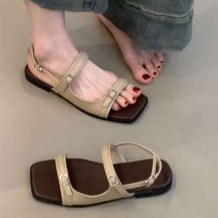 French Style Beautiful Sandals for Women 2025 Summer New Style Flat-Soled Roman Sandals with Skirts and Casual Beach Shoes