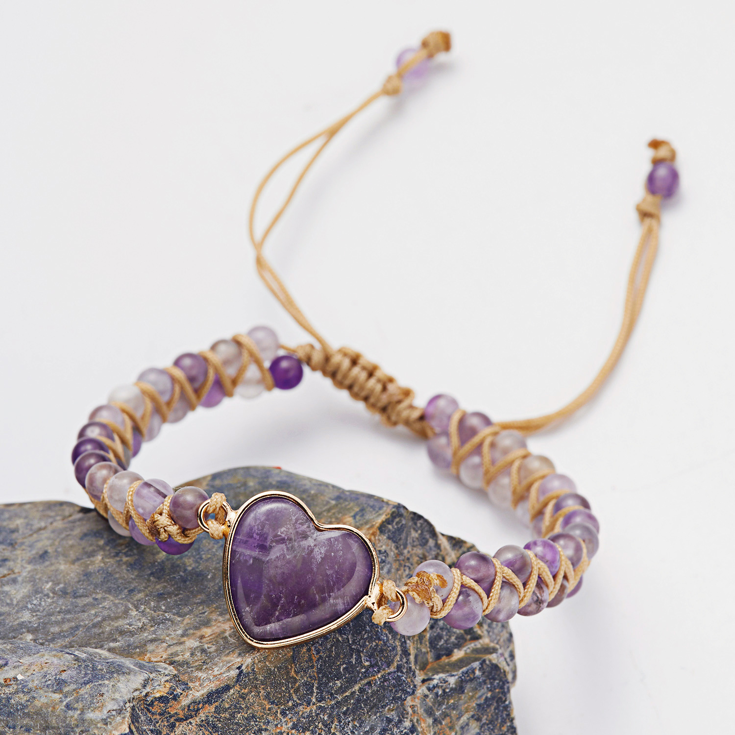 Fashion Heart Shape Stone Knitting Unisex Bracelets 1 Piece