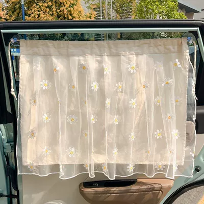 Car sunshade hanging suction cup lace Daisy multifunctional sun protection and heat insulation car double-layer blackout curtain (Car curtains) - simple-daisy-single-open-single
