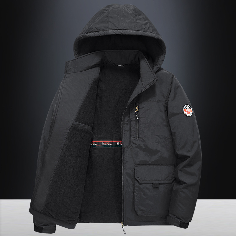 Men's Clothing Winter men's plus velvet thickened polar fleece plus cotton jacket three layer warm windproof detachable hooded jacket cotton coat_voghion.com