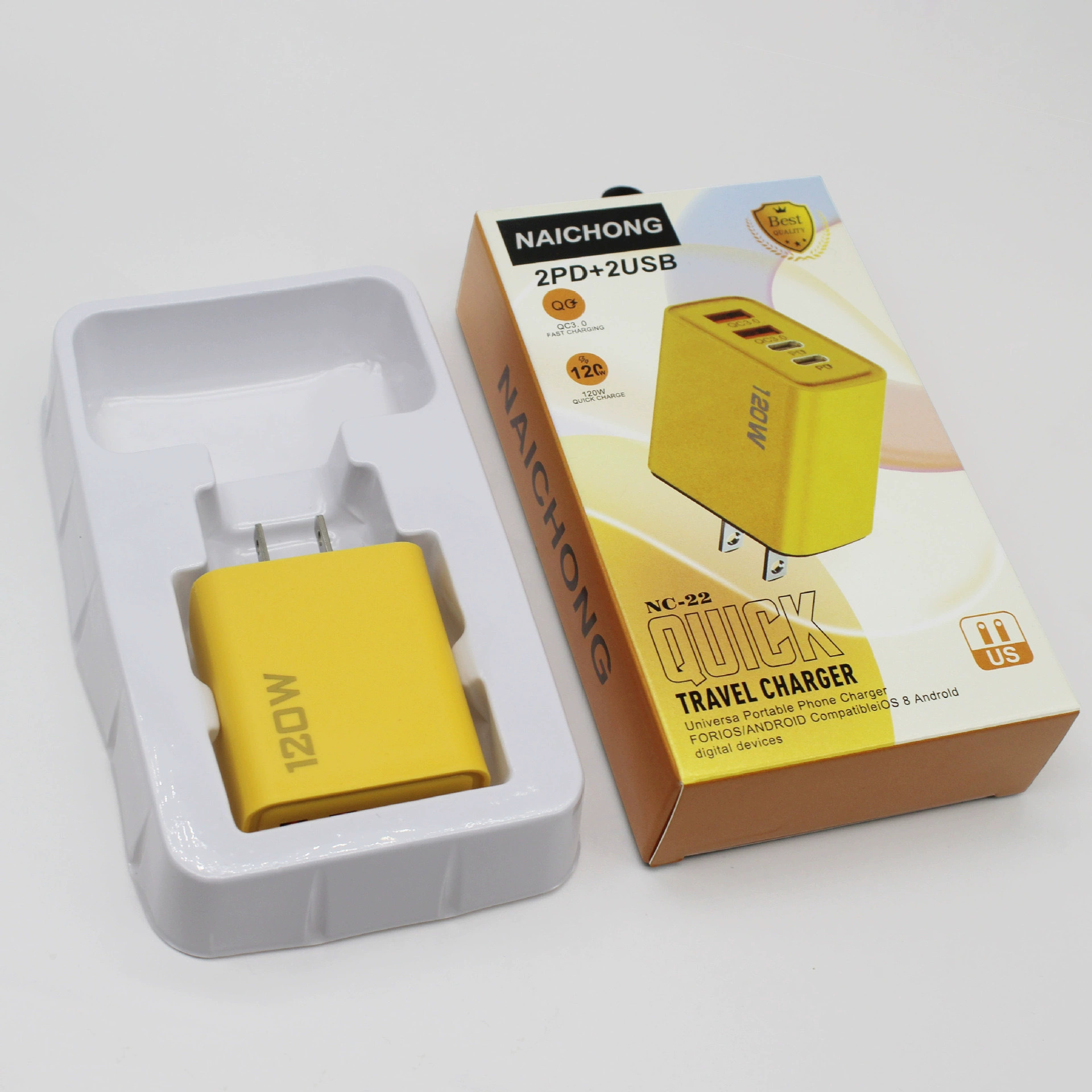 Transfronterizo 120W teléfono móvil carga rápida cabeza de carga doble USB + doble tipo-c multipuerto PD carga rápida estándar de EE.UU. cargador estándar de Europa