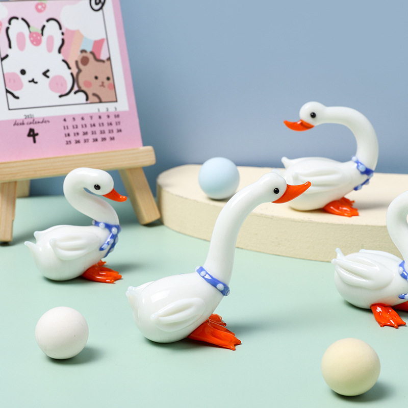 New white swan handmade glass small decorative item, desk accessory, creative home decor, cute animal decoration craft