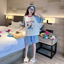 女童夏季棉睡衣新款中大童可外穿薄款短袖短裤家居服套装潮