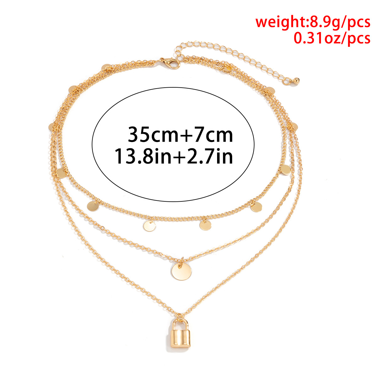 Nihaojewelry Fashion Sequins Padlock Pendant Multilayer Thin Chain Necklace Set Wholesale Jewelry display picture 1