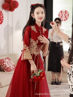 Toast dress bride red 2024 new wedding autumn and winter high-grade dress Chinese Xiuhe dress winter long sleeve