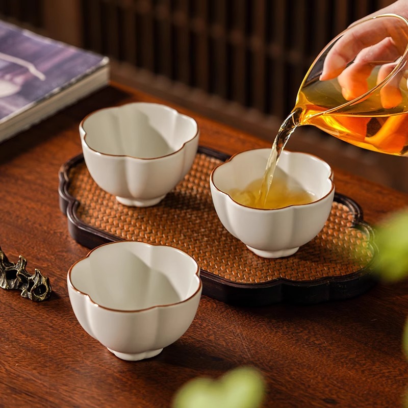 베이지색 루오도자기 찻잔, 마스터컵, 고급 싱글컵, 꽃잎 찻잔, 대형 루도자기 찻잔, 일본식 찻그릇